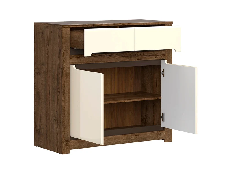 Ruso Sideboard & Chest of Drawers – April Oak & Pearl High Gloss
