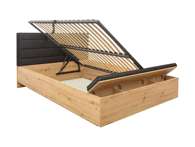 Ostia Storage Bed 140×200 – Artisan Oak & Black Upholstered Headboard (Frame Only)