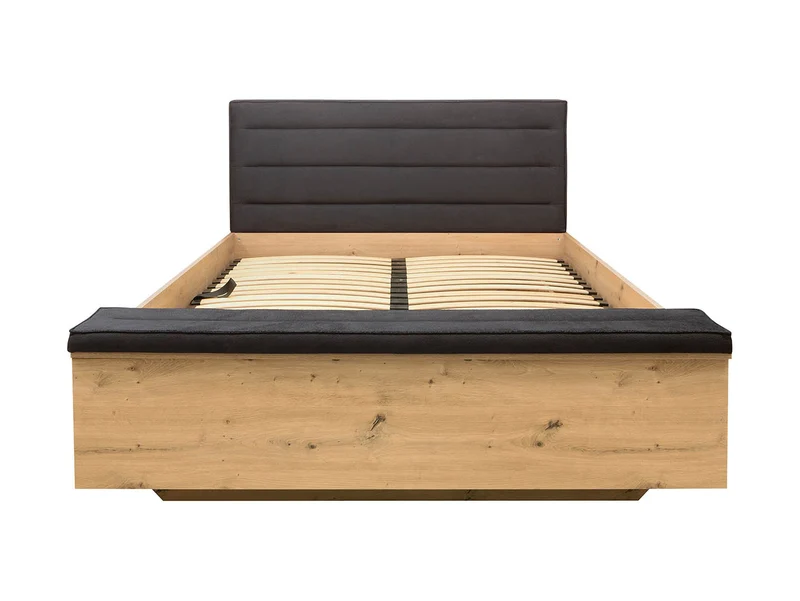 Ostia Storage Bed 140×200 – Artisan Oak & Black Upholstered Headboard (Frame Only)