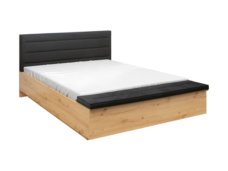 Ostia Storage Bed 140×200 – Artisan Oak & Black Upholstered Headboard (Frame Only)