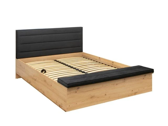 Ostia Storage Bed 140×200 – Artisan Oak & Black Upholstered Headboard (Frame Only)
