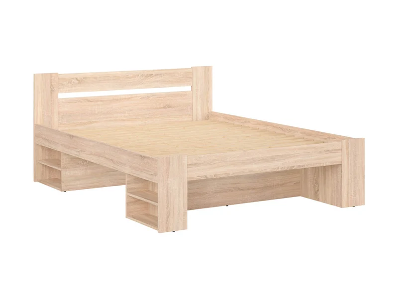 Nepo Plus — Double Bed 160 × 200 cm | Sonoma Oak | 4 Shelves & 3 Drawer Spaces | Slatted Base Not Included
