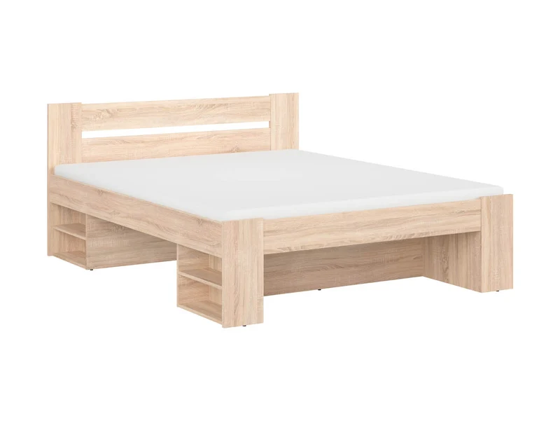 Nepo Plus — Double Bed 160 × 200 cm | Sonoma Oak | 4 Shelves & 3 Drawer Spaces | Slatted Base Not Included