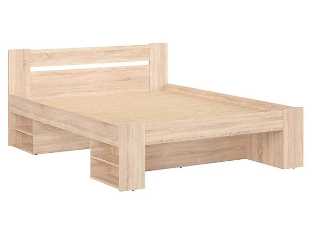 Nepo Plus — Double Bed 160 × 200 cm | Sonoma Oak | 4 Shelves & 3 Drawer Spaces | Slatted Base Not Included