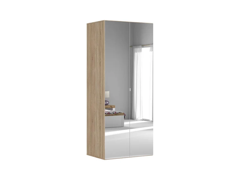 Flex Wardrobe 100 cm – 2-Door Mirrored Wardrobe with Drawers | Sonoma Oak