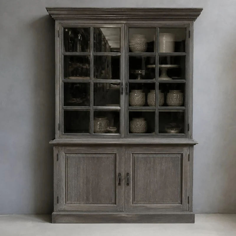 Vitrine grau Altholz , Geschirrschrank rustikal Altholz, Breite 140 cm