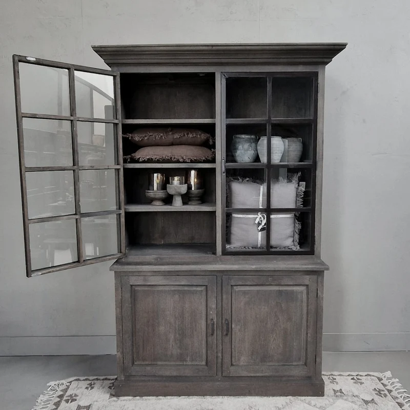 Vitrine grau Altholz , Geschirrschrank rustikal Altholz, Breite 140 cm