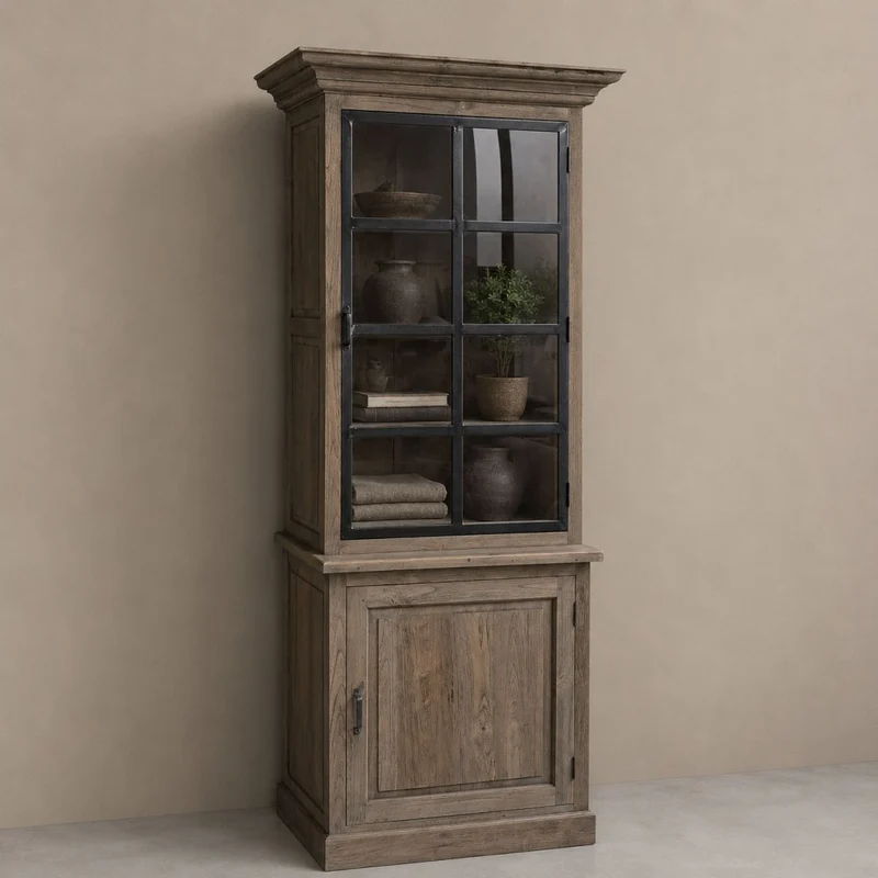 Vitrine Altholz , Geschirrschrank rustikal Altholz, Breite 75 cm