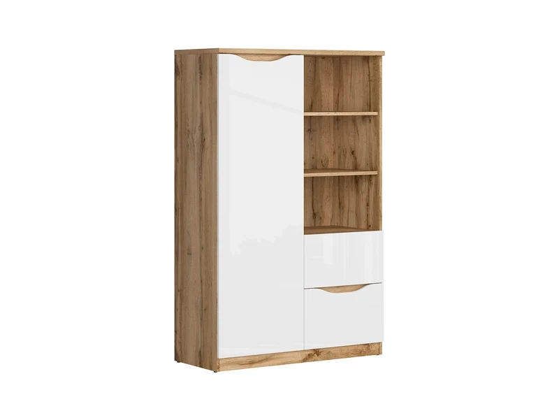 Nuis Bookcase 90×147.5 cm – 2 Shelves, 2 Drawers, 1 Door | Teen Bedroom | Wotan Oak & White Gloss