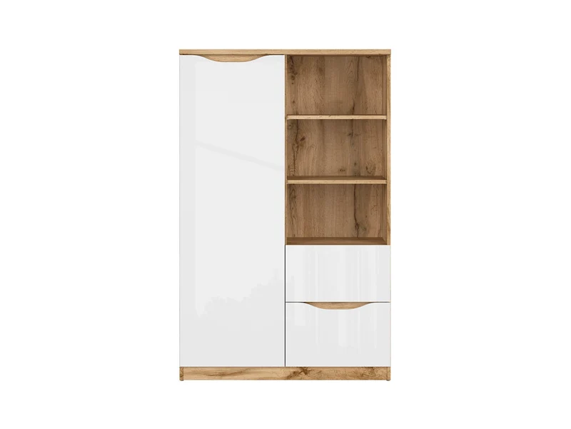 Nuis Bookcase 90×147.5 cm – 2 Shelves, 2 Drawers, 1 Door | Teen Bedroom | Wotan Oak & White Gloss