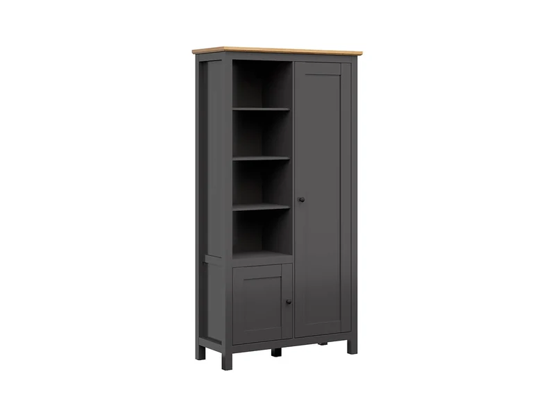 Hesen Open Wardrobe Bookcase 106×203 cm – Hanging Rail, 4 Open Shelves, 2-Door Storage, Soft-Close | Graphite & Artisan Oak