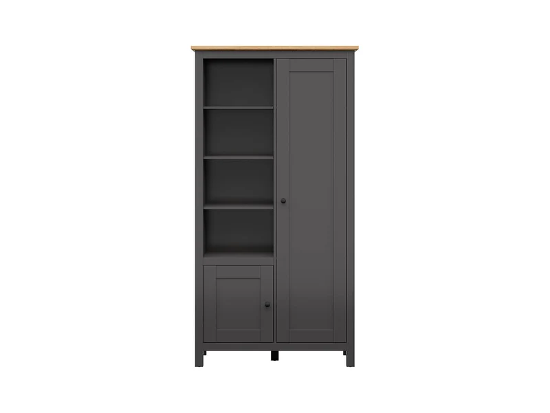 Hesen Open Wardrobe Bookcase 106×203 cm – Hanging Rail, 4 Open Shelves, 2-Door Storage, Soft-Close | Graphite & Artisan Oak