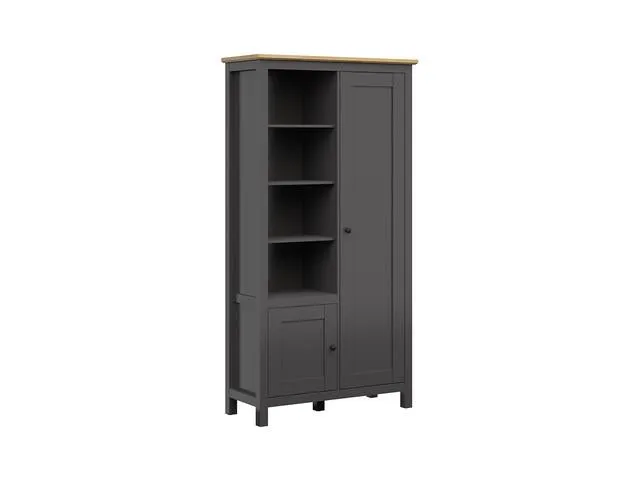 Hesen Open Wardrobe Bookcase 106×203 cm – Hanging Rail, 4 Open Shelves, 2-Door Storage, Soft-Close | Graphite & Artisan Oak