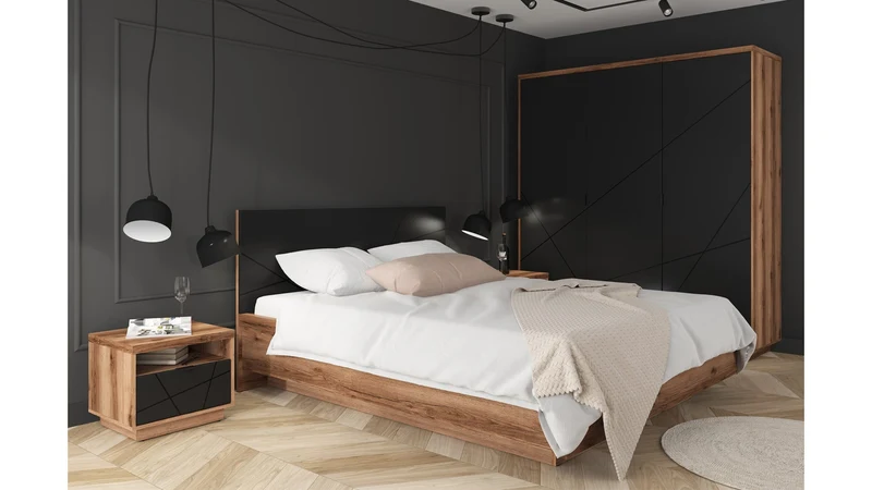Forn — Bedside Table | 50 × 42.5 cm | 1 Soft-Close Drawer | Dark Delano Oak & Matt Black