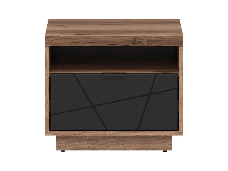 Forn — Bedside Table | 50 × 42.5 cm | 1 Soft-Close Drawer | Dark Delano Oak & Matt Black