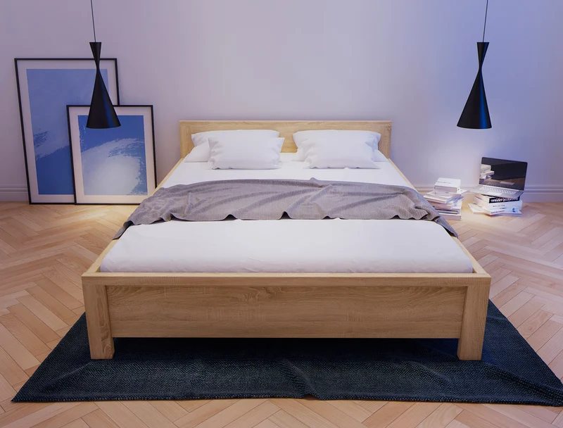 Kaspian Bed Frame 140×200 – Sonoma Oak | Frame Only, Easy Self-Assembly