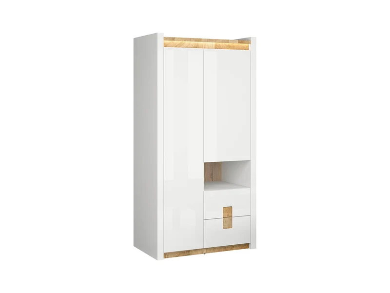 Alameda Wardrobe 102×201cm – White High Gloss & Westminster Oak | LED Lighting & Soft-Close