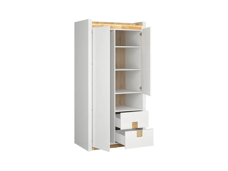 Alameda Wardrobe 102×201cm – White High Gloss & Westminster Oak | LED Lighting & Soft-Close