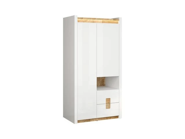 Alameda Wardrobe 102×201cm – White High Gloss & Westminster Oak | LED Lighting & Soft-Close