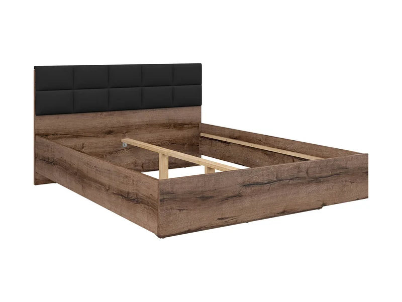 Kassel A1 Bed 160×200 – Monastery Oak & Black Solar 99 Upholstered Headboard | Stain-Resistant
