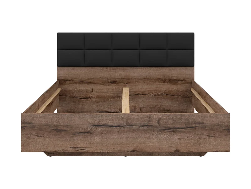 Kassel A1 Bed 160×200 – Monastery Oak & Black Solar 99 Upholstered Headboard | Stain-Resistant