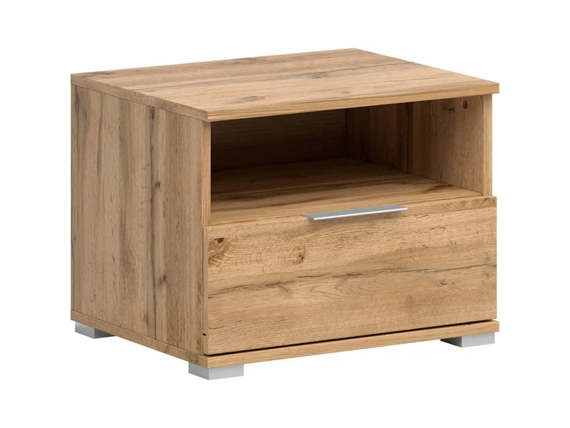 Zele Bedside Table 50cm – Wotan Oak | 1 Drawer & Open Shelf | Integrated Handle