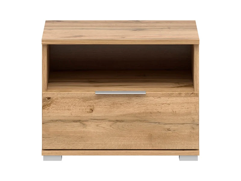 Zele Bedside Table 50cm – Wotan Oak | 1 Drawer & Open Shelf | Integrated Handle