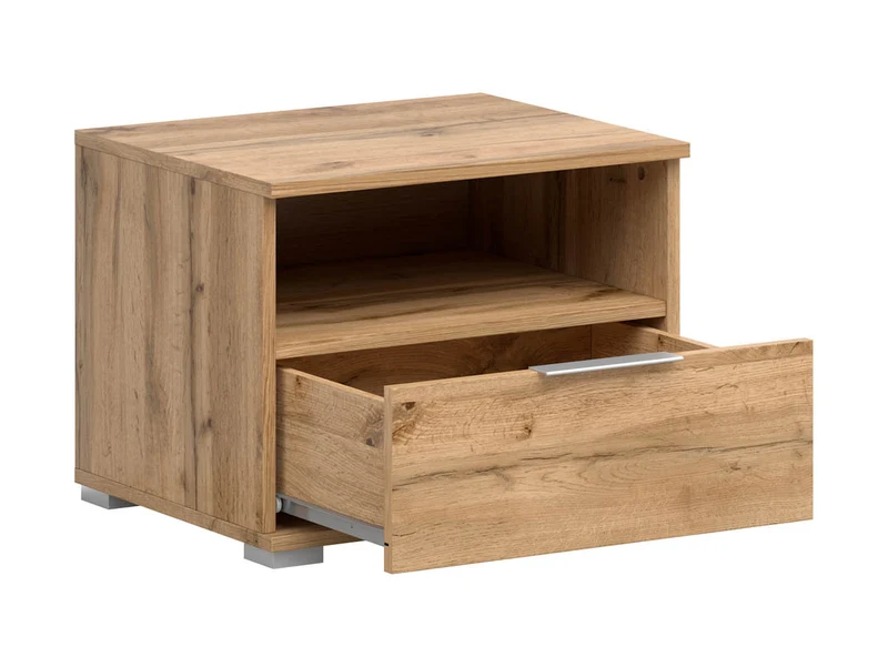 Zele Bedside Table 50cm – Wotan Oak | 1 Drawer & Open Shelf | Integrated Handle