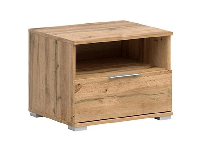 Zele Bedside Table 50cm – Wotan Oak | 1 Drawer & Open Shelf | Integrated Handle