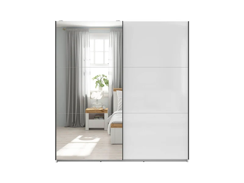 Tetrix Sliding Door Wardrobe 183cm – White High Gloss | Mirror Door, 2 Hanging Rails & Shelves