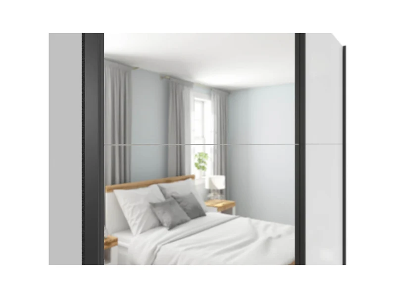 Tetrix Sliding Door Wardrobe 183cm – White High Gloss | Mirror Door, 2 Hanging Rails & Shelves