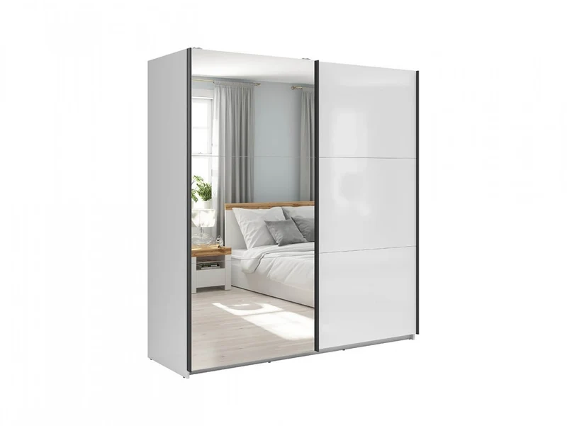 Tetrix Sliding Door Wardrobe 183cm – White High Gloss | Mirror Door, 2 Hanging Rails & Shelves