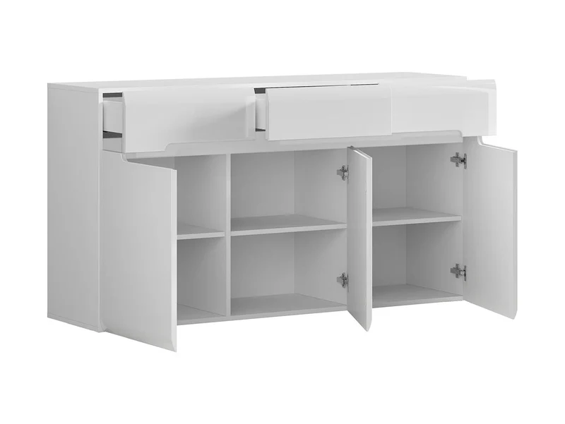 Azteca Trio Chest of Drawers 150cm – White & White Gloss | 3 Doors, 3 Drawers & Soft-Close