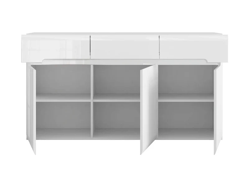 Azteca Trio Chest of Drawers 150cm – White & White Gloss | 3 Doors, 3 Drawers & Soft-Close