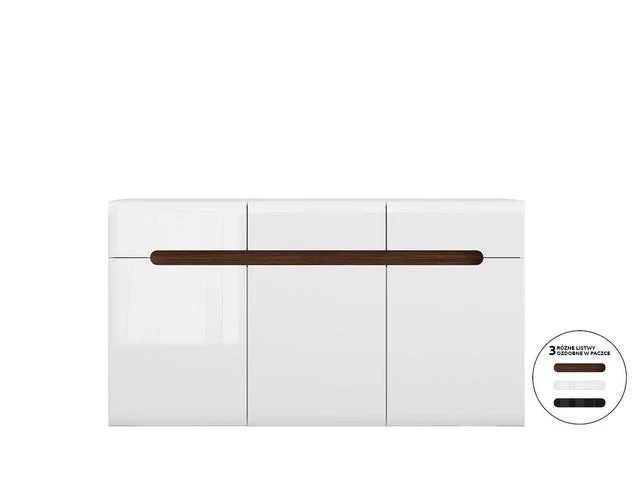Azteca Trio Chest of Drawers 150cm – White & White Gloss | 3 Doors, 3 Drawers & Soft-Close