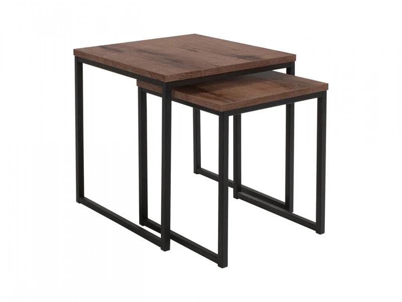 Aroz Coffee Table Set of 2 – Monastery Oak | 50×50 & 40×40cm | Metal Frame | Loft Style