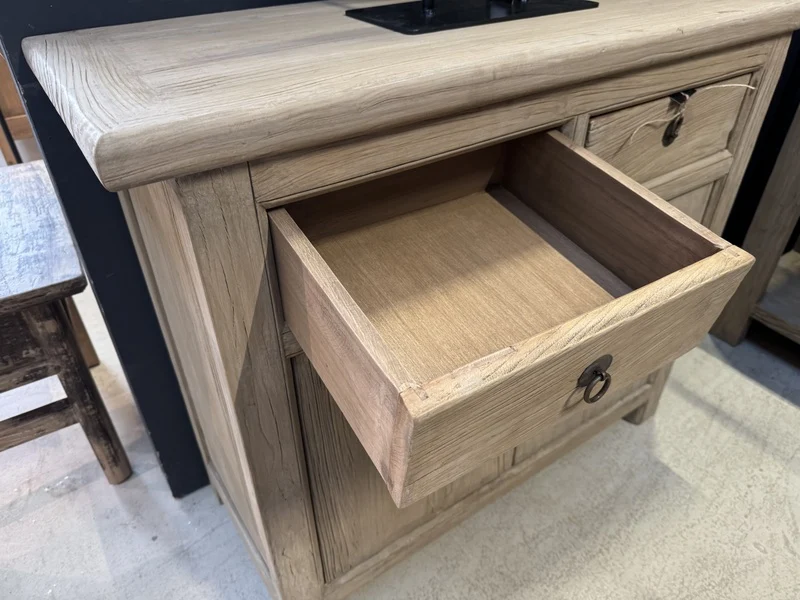 Sideboard Altholz Natur-grau, Anrichte mit Schubladen Altholz, Konsole Altholz, Breite 100 cm