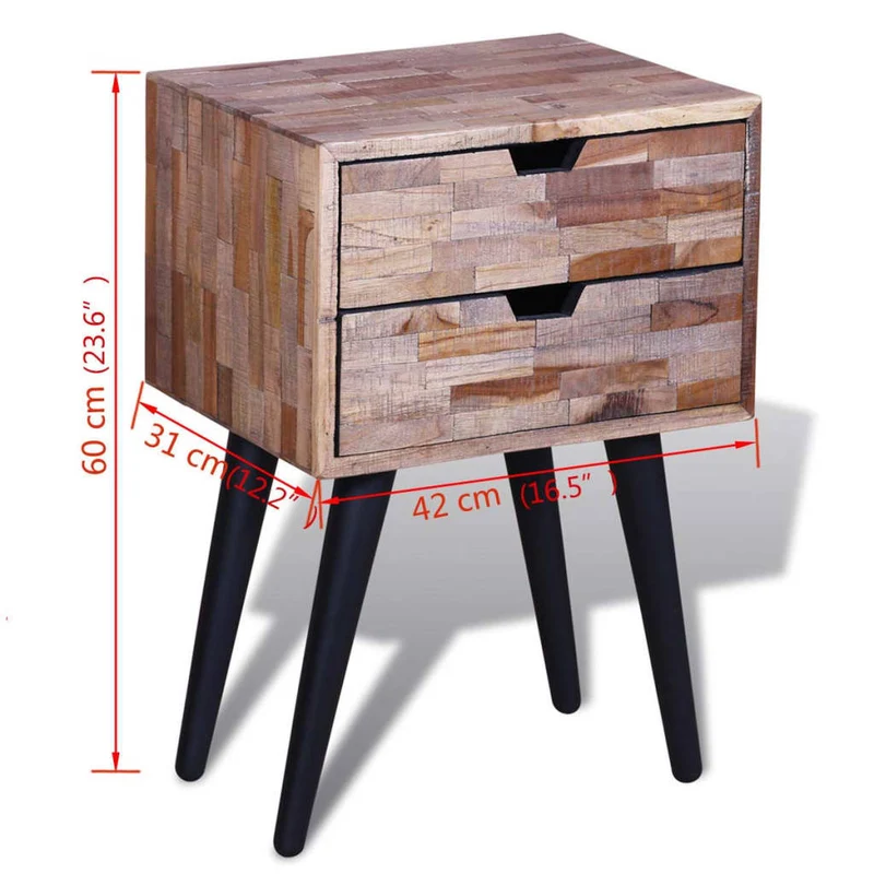 Nachttisch mit 2 Schubladen Altholz Teak