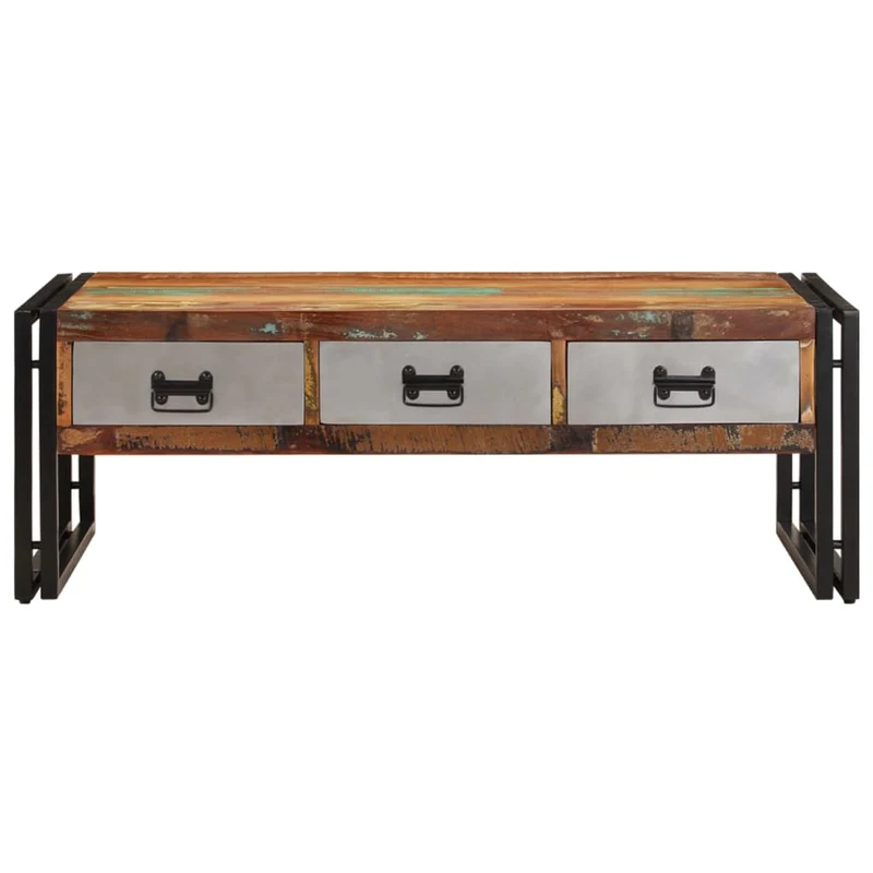 Couchtisch mit 3 Schubladen Altholz Massiv 100x50x35 cm