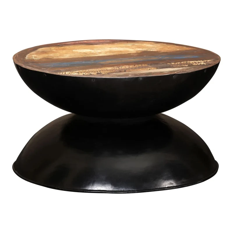 Couchtisch Massiv-Altholz Schwarzer Standfuß 60x60x33 cm