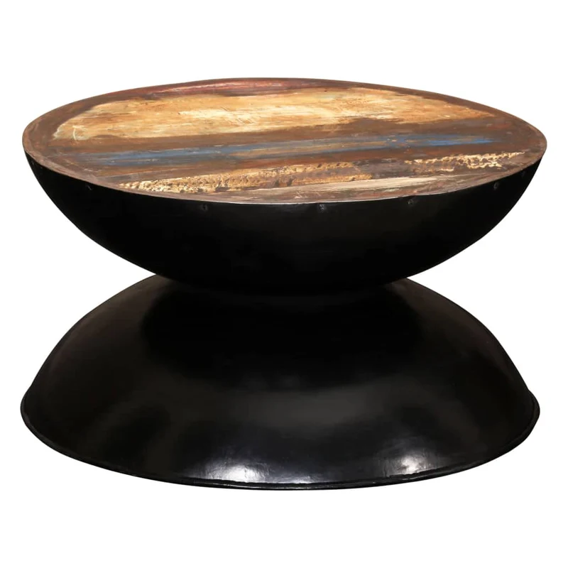 Couchtisch Massiv-Altholz Schwarzer Standfuß 60x60x33 cm