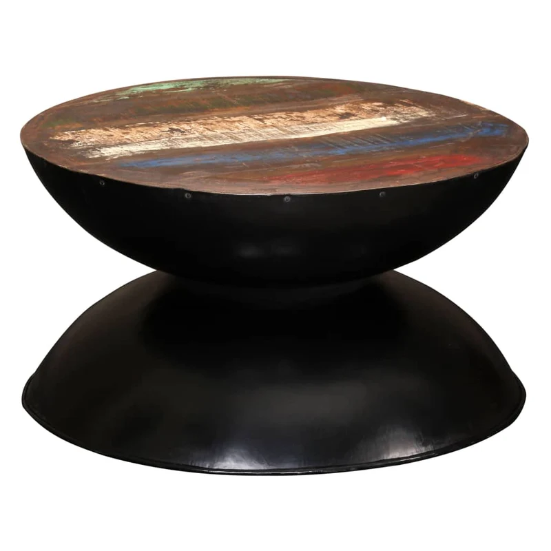Couchtisch Massiv-Altholz Schwarzer Standfuß 60x60x33 cm