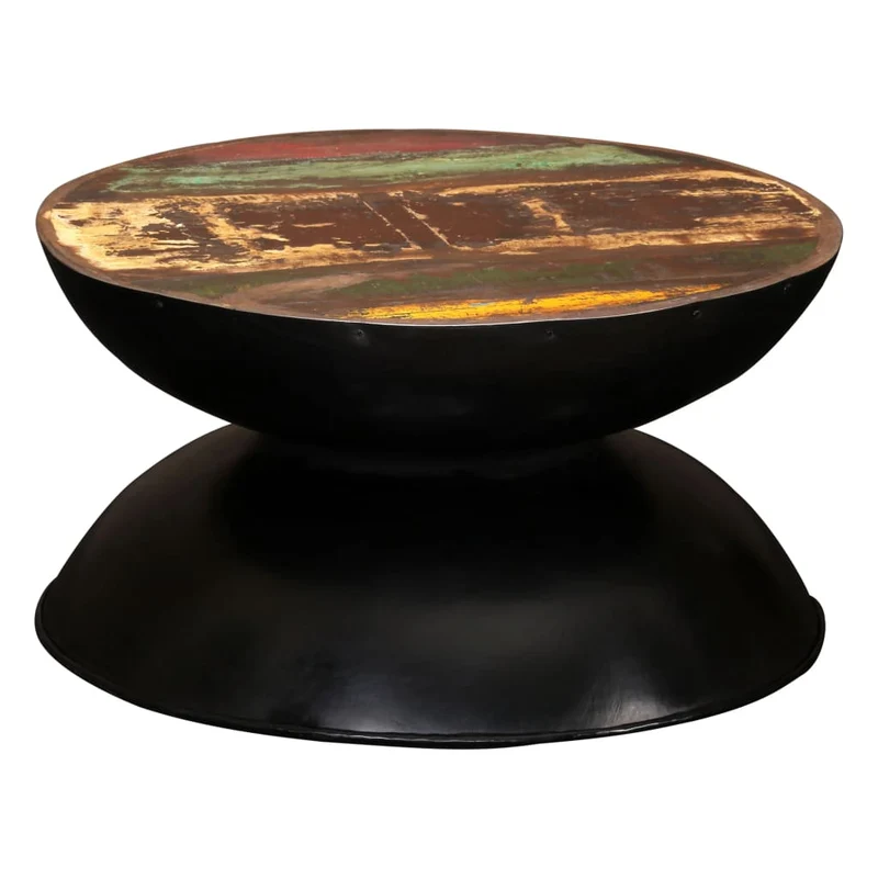 Couchtisch Massiv-Altholz Schwarzer Standfuß 60x60x33 cm