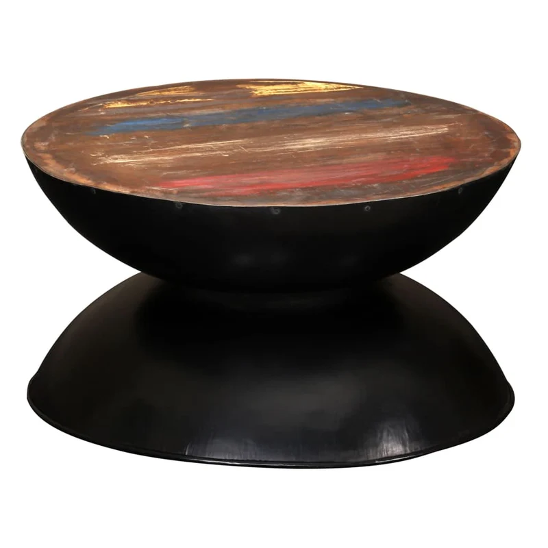 Couchtisch Massiv-Altholz Schwarzer Standfuß 60x60x33 cm