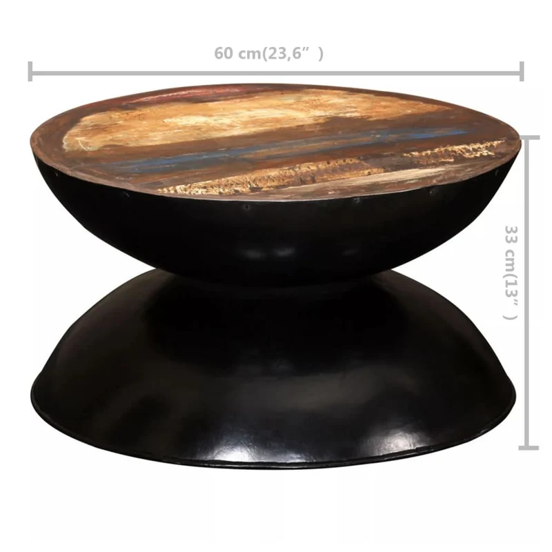 Couchtisch Massiv-Altholz Schwarzer Standfuß 60x60x33 cm