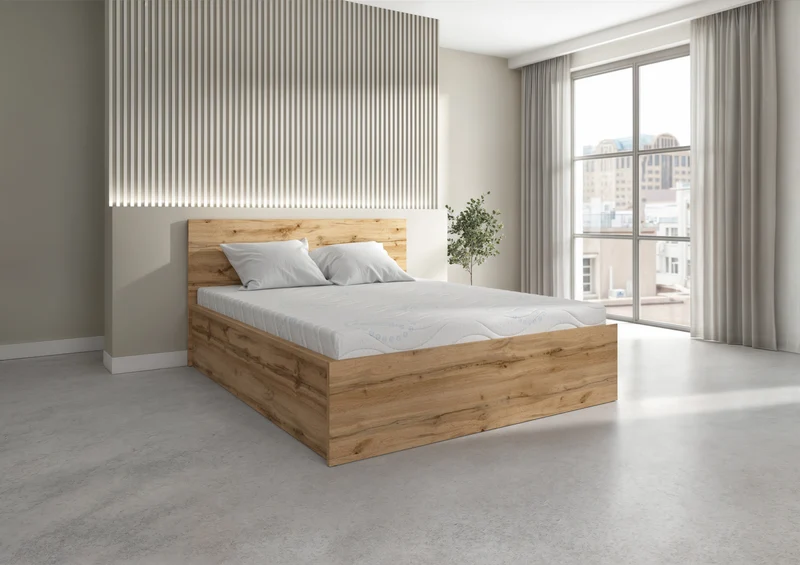 Tetrix Double Bed 160×200 with Under-Bed Storage – Wotan Oak | Tall Headboard | Frame Only
