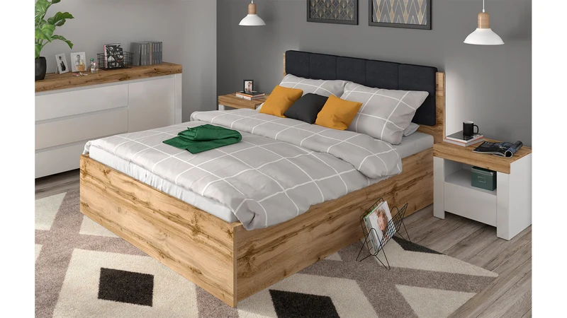 Tetrix Double Bed 160×200 with Under-Bed Storage – Wotan Oak | Tall Headboard | Frame Only