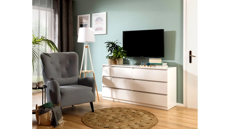 Tetrix Chest of Drawers 150cm – White High Gloss | 6 Drawers | Handleless Push-to-Open