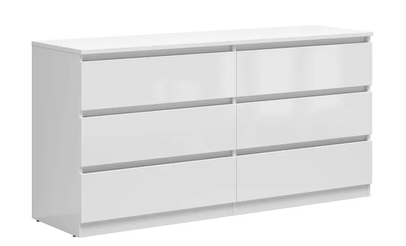 Tetrix Chest of Drawers 150cm – White High Gloss | 6 Drawers | Handleless Push-to-Open