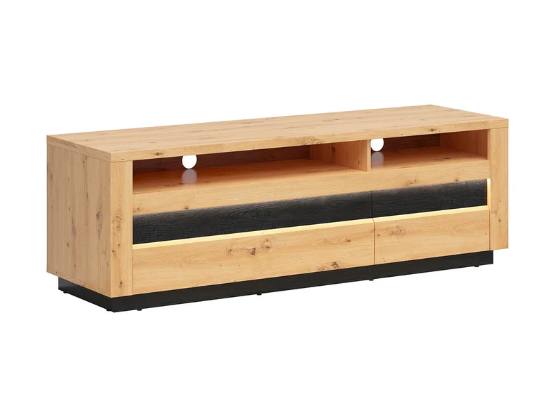 Ostia TV Cabinet 161cm – Artisan Oak & Black Sparkle | LED, 2 Drawers & Open Shelves